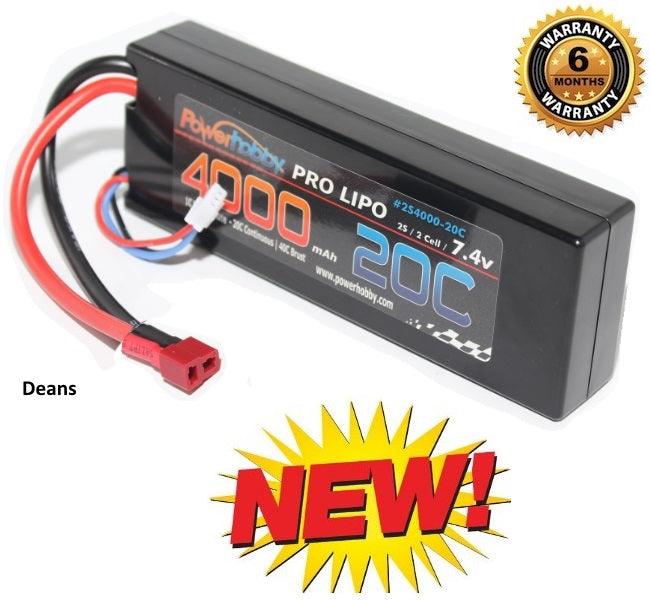PowerHobby 2S 7.4V 4000mAh 20C Lipo Battery Pack w Deans Plug Hard Case