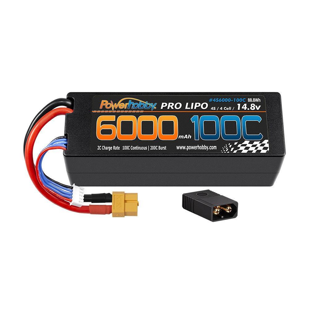 Powerhobby 4s 14.8v 6000mah 100c Lipo Battery w XT60 W Adapter hard case