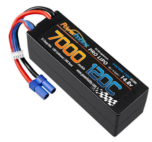 Powerhobby 4s 14.8V 7000MAH 120C Graphene Lipo Battery w EC5 Plug Hard Case