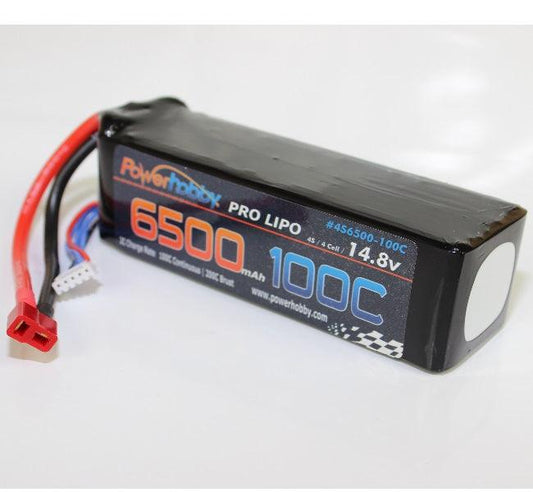 Powerhobby 4S 14.8V 6500mAh 100C Lipo Battery w Deans Plugs Soft Case 4-Cell