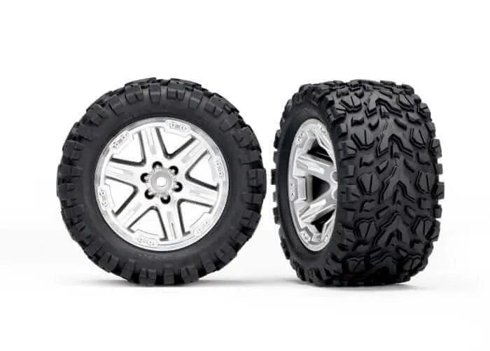 Traxxas 6773R Rustler 4x4 Chrome Talon Wheels & Tires 2.8" (2)