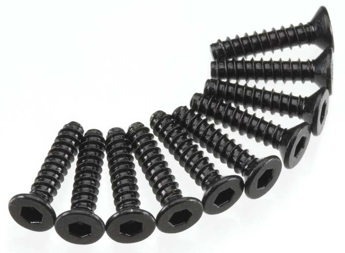 Axial AX1260 SCX10 2.5x12mm Self Tapping Flat Head Screw Black (10)
