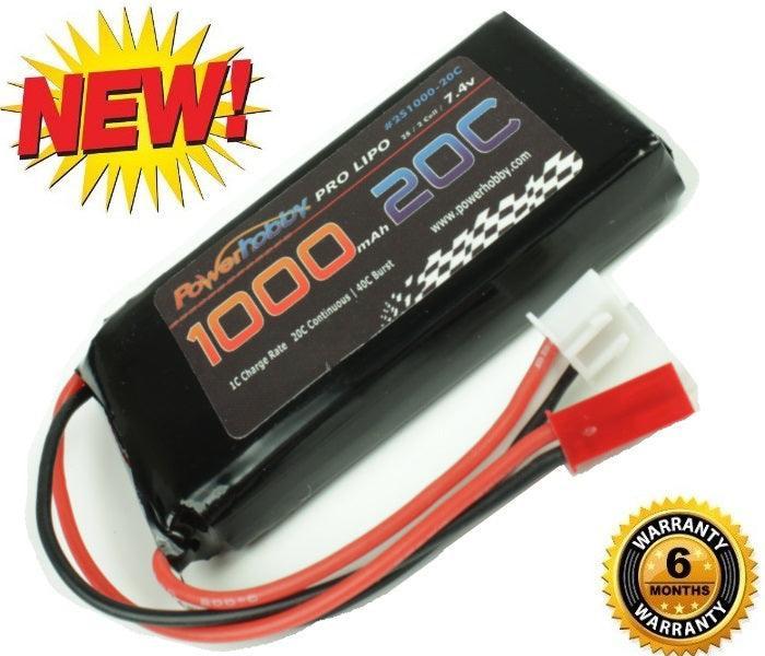 Powerhobby 2S 7.4V 1000mah 20c Lipo Battery with Just Connector