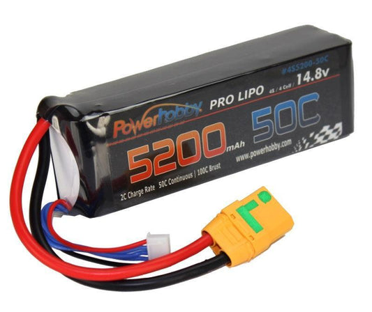 Powerhobby 4s 14.8V 5200mah 50c Lipo Baterry w XT90 Plug Soft Case 4-Cell