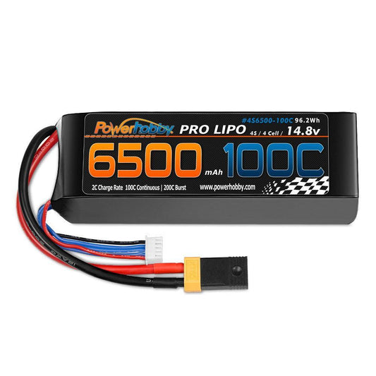 Powerhobby 4s 14.8v 6500mah 100c Lipo Battery w XT60 Plug + Adapter