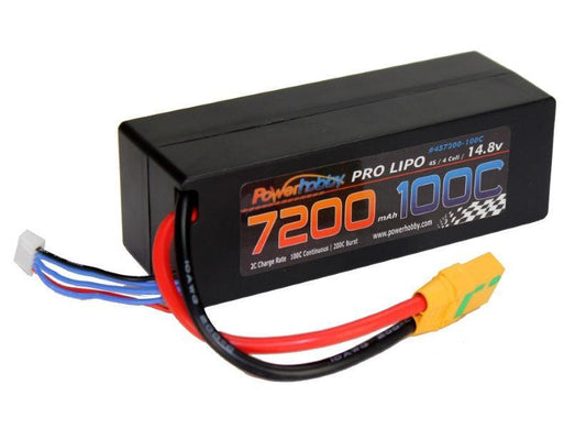 Powerhobby 4s 14.8v 7200mah 100c Lipo Battery w XT90 Plug Hard Case 4-Cell