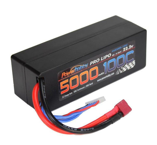 Powerhobby 6s 22.2v 5000mah 100c Lipo Battery w Deans Plug Hard Case 6-Cell