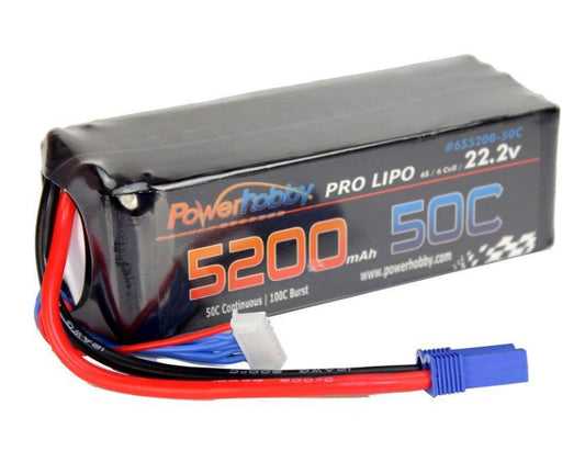 Powerhobby 6S 22.2V 5200mAh 50C Lipo Battery w EC5 Plug Soft Case 6-cell