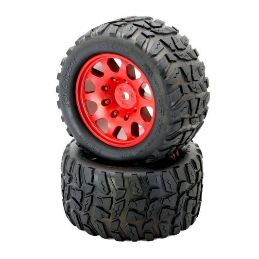 Powerhobby Raptor XL Belted Tires Viper Wheels (4) Arrma Kraton Outcast 8S RED