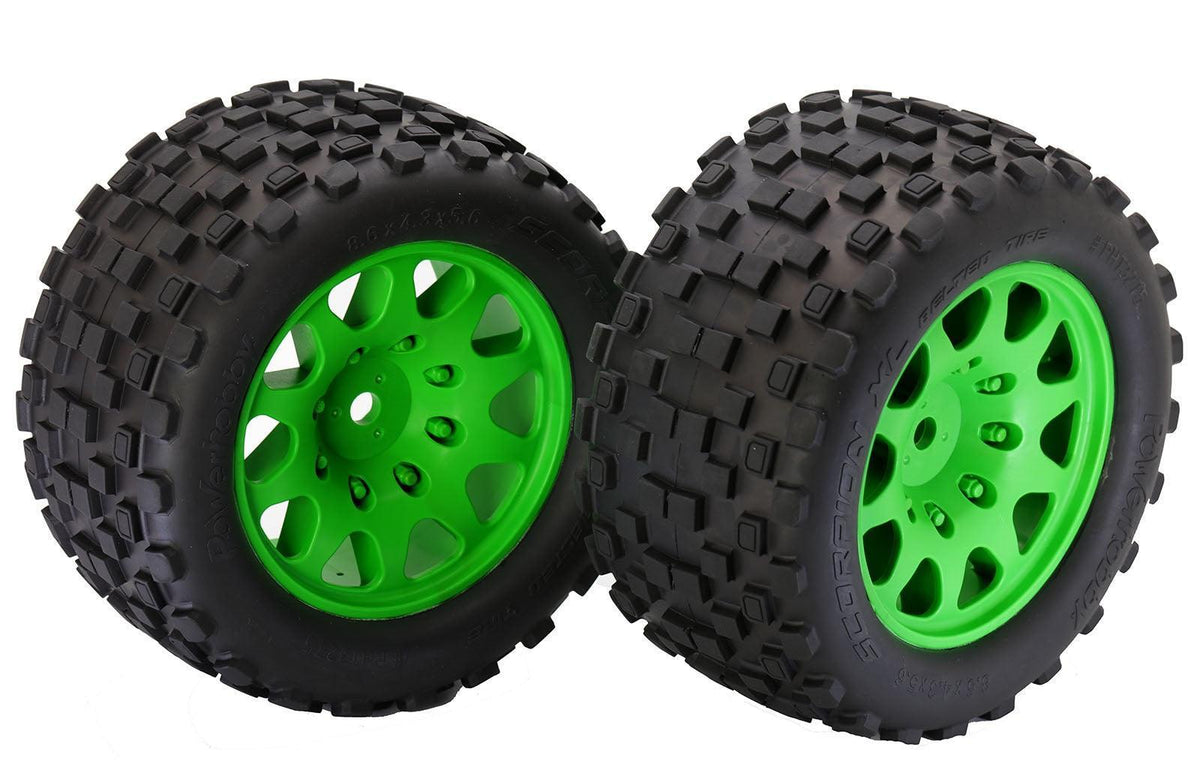 Powerhobby SCORPION XL Belted Tires / Viper Wheels (4) FOR Traxxas X-Maxx GREEN