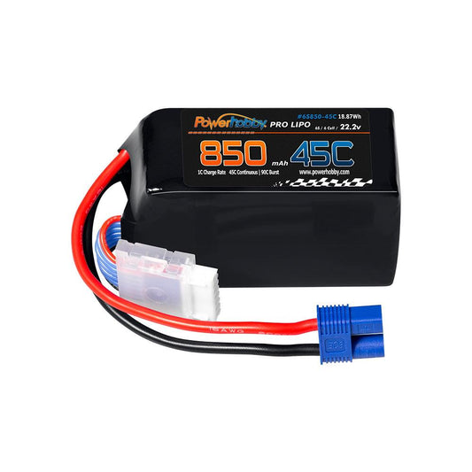 Powerhobby 6S 22.2V 850mAh 45C Lipo Battery Soft Case 6-Cell w EC3 Connector