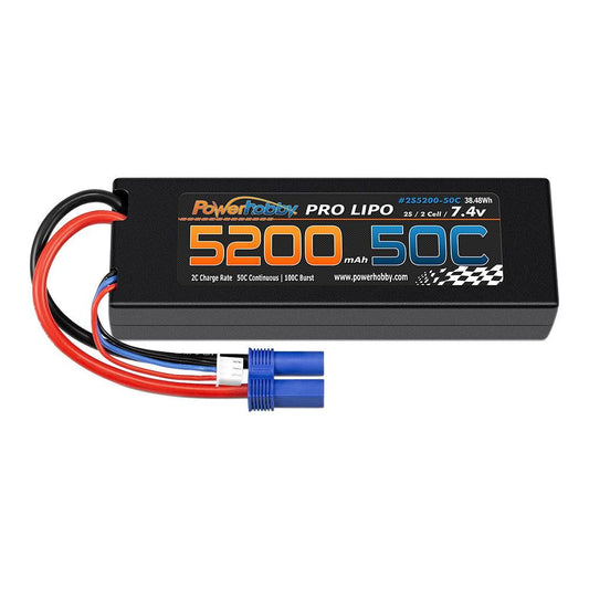 PowerHobby 2S 7.4V 5200mAh 50C Lipo Battery Pack w EC5 Plug Hard Case