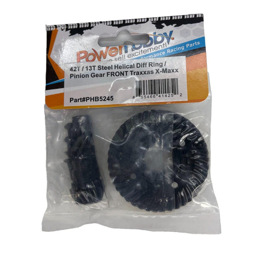 Powerhobby 42t / 13t Steel Helical Diff Ring / Pinion Gear FRONT FOR Traxxas X-Maxx