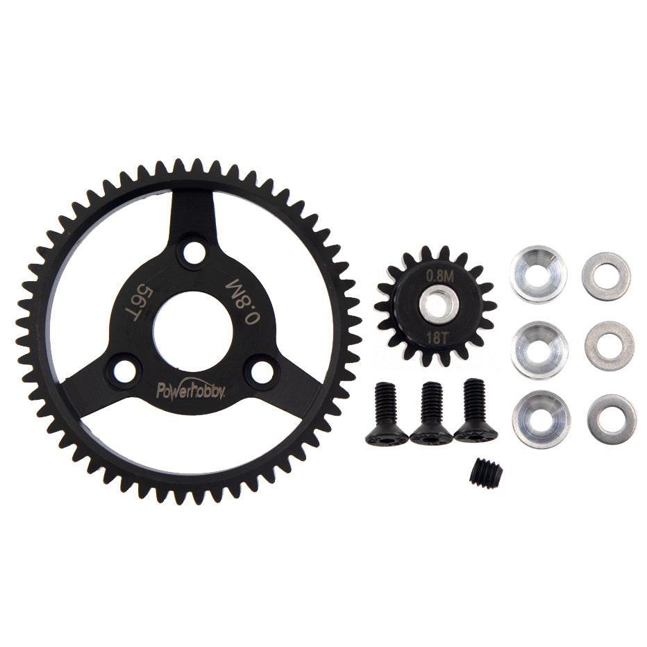 Powerhobby HS 32P 56T 0.8M Spur Gear w 18T Pinion FOR Traxxas Slash 2WD