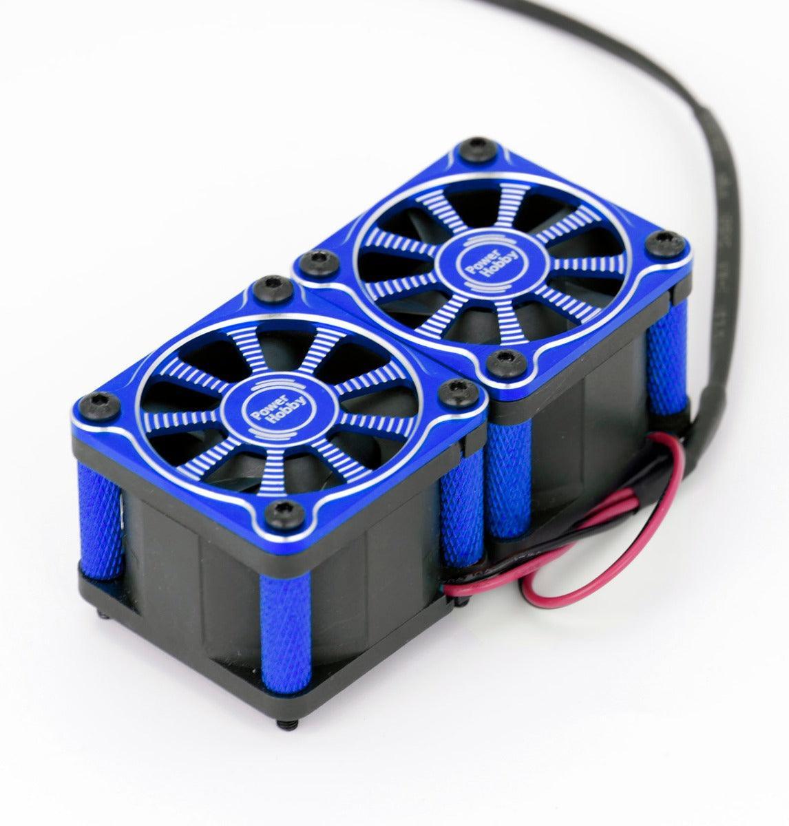 Powerhobby Twister Twin / Dual 40mm 1/8 1/5 Motor Aluminum Cooling Fan - Blue