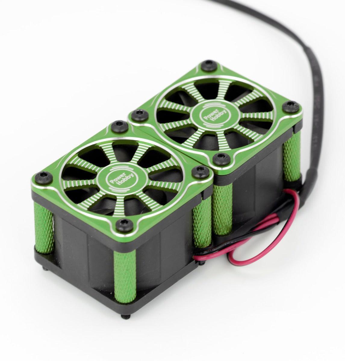 Powerhobby Twister Twin / Dual 40mm 1/8 1/5 Motor Aluminum Cooling Fan - Green
