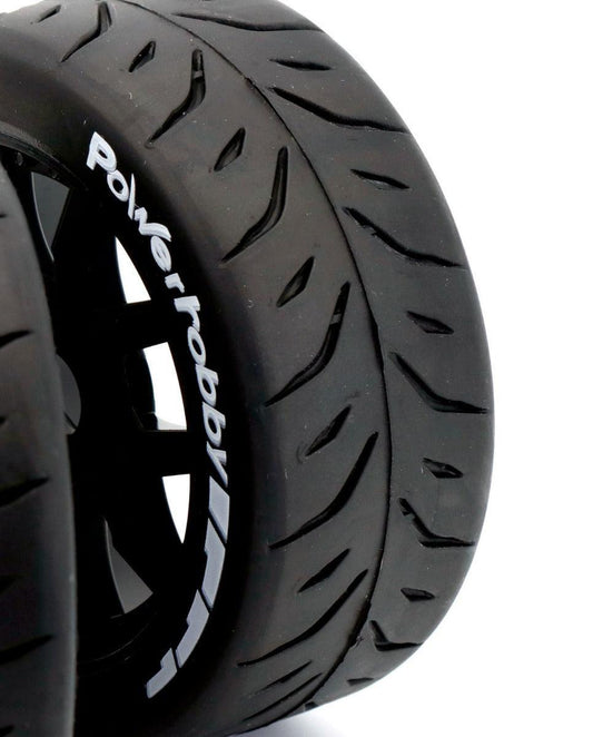 Powerhobby 1/8 GT Phantom Belted Mounted Tires 17mm Medium Black Wheels