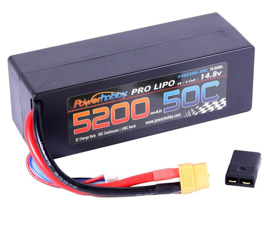 Powerhobby 4s 5200mah 50c Lipo Battery W XT60 Plug Hard Case + Adapter
