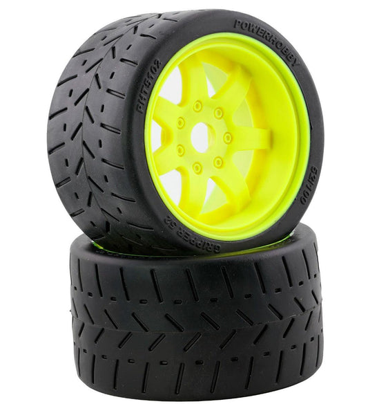 Powerhobby 1/8 Gripper 54/100 Belted Mounted Tires 17mm Bright Yellow Wheels