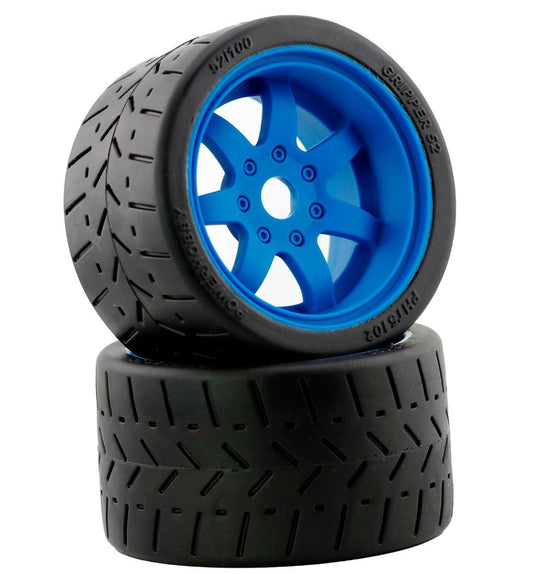 Powerhobby 1/8 Gripper 54/100 Belted Mounted Tires 17mm Blue Wheels
