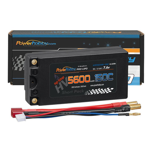 Powerhobby 2S 7.6V 5600mah 150C HV + Graphene Shorty Lipo Battery 5MM