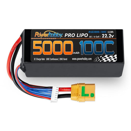 Powerhobby 6s 22.2v 5000mah 100c Lipo Battery w XT90 Plug Soft Case