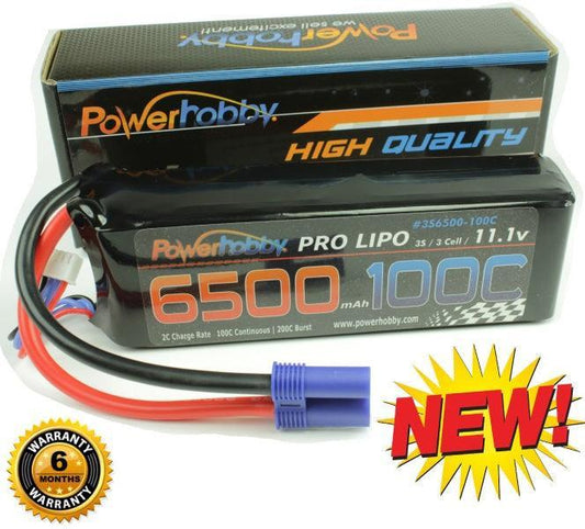 Powerhobby 3S 11.1V 6500mAh 100C Lipo Battery Pack w EC5 Connector Soft Case