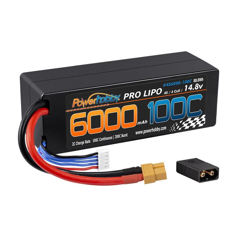 Powerhobby 4s 14.8v 6000mah 100c Lipo Battery w XT60 W Adapter hard case