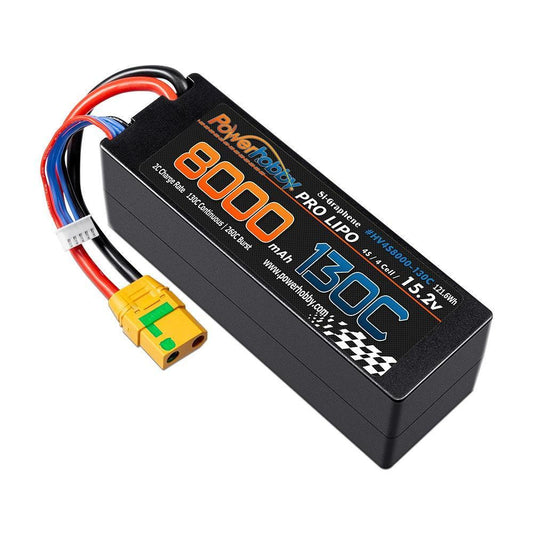 Powerhobby 4s 15.2V 8000MAH 130C HV + GRAPHENE Lipo Battery XT90 Plug Hard Case
