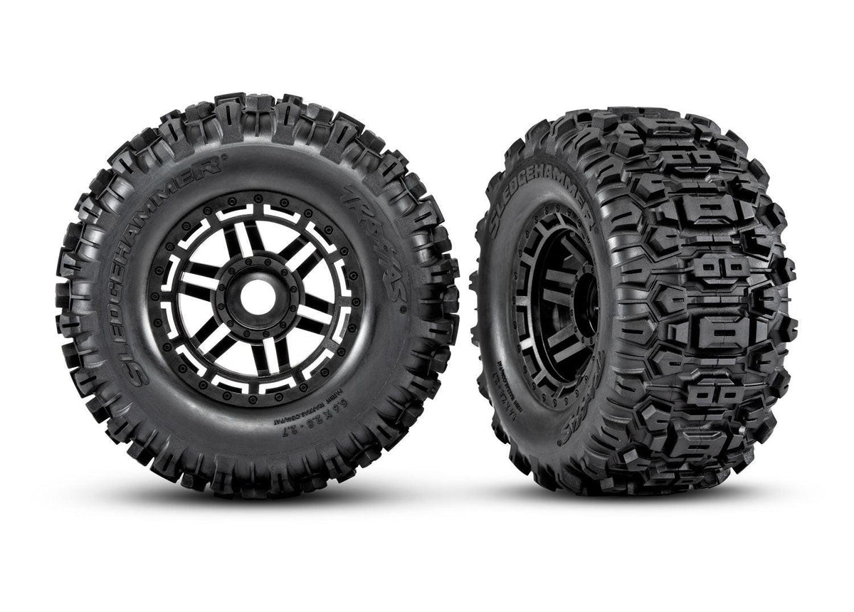 Traxxas 8973 Maxx Mounted Sledgehammer Tires & Black Wheels (2)