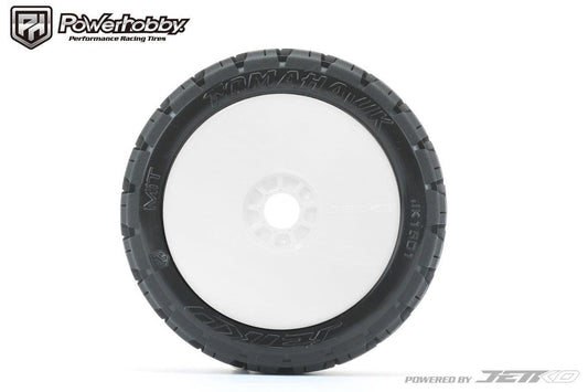 Powerhobby 1/8 Buggy Tomahawk BELTED Tires Mounted 17MM White Dish Wheels
