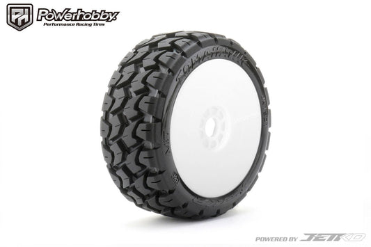 Powerhobby 1/8 Buggy Tomahawk BELTED Tires Mounted 17MM White Dish Wheels