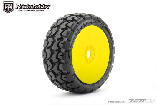 Powerhobby 1/8 Buggy Tomahawk Belted Tires Mounted 17MM Yellow Dish Wheels