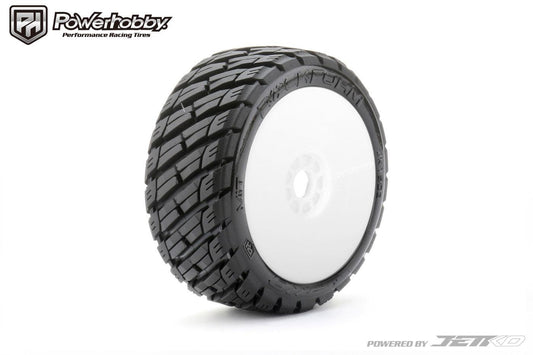 Powerhobby 1/8 Buggy Rockform BELTED Tires Mounted on White Dish Wheels