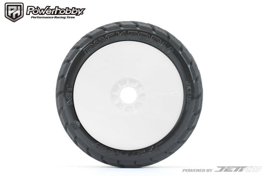 Powerhobby 1/8 Buggy Rockform BELTED Tires Mounted on White Dish Wheels