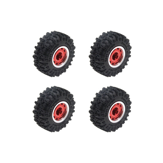 Powerhobby Axial SCX30 0.7" Beadlock Aluminum Wheels / Tires (4) Red Type A