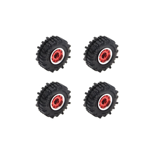 Powerhobby Axial SCX30 0.7" Beadlock Aluminum Wheels / Tires (4) Red Type B