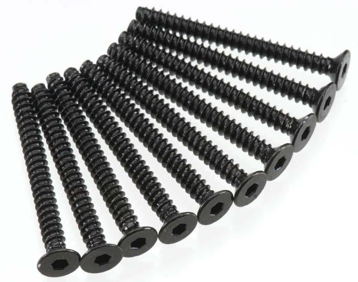 Axial AXA471 SCX10 Hex 3x30mm Self Tapping Flat Head Screws Black (10)