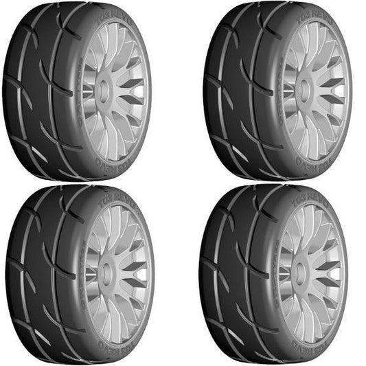 GRP GTK03-XM7 1/8 GT T03 REVO MEDIUMHARD Mounted Tires Wheels (4) Grey