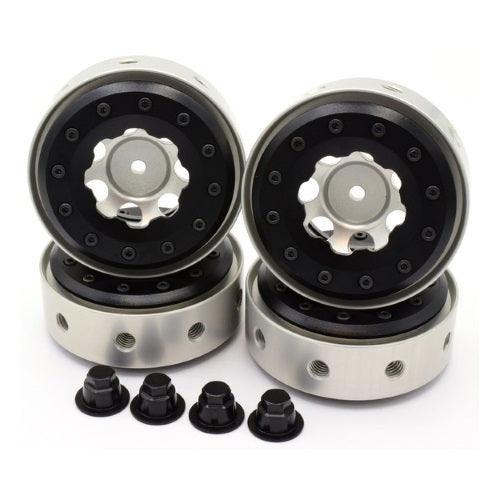 Hot Racing BLW198S08 Silver 1.9" Beadlock Wheels w/ Black Rings (4) Rock Crawler