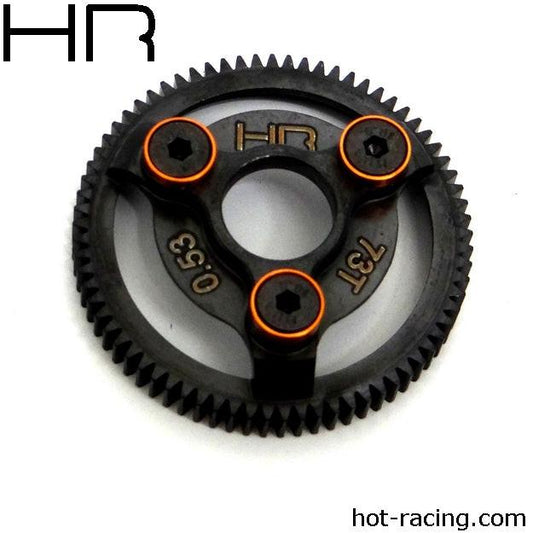 Hot Racing Steel 73 Tooth 48 Pitch Spur Gear with Orange Washers, for Traxxas Slash