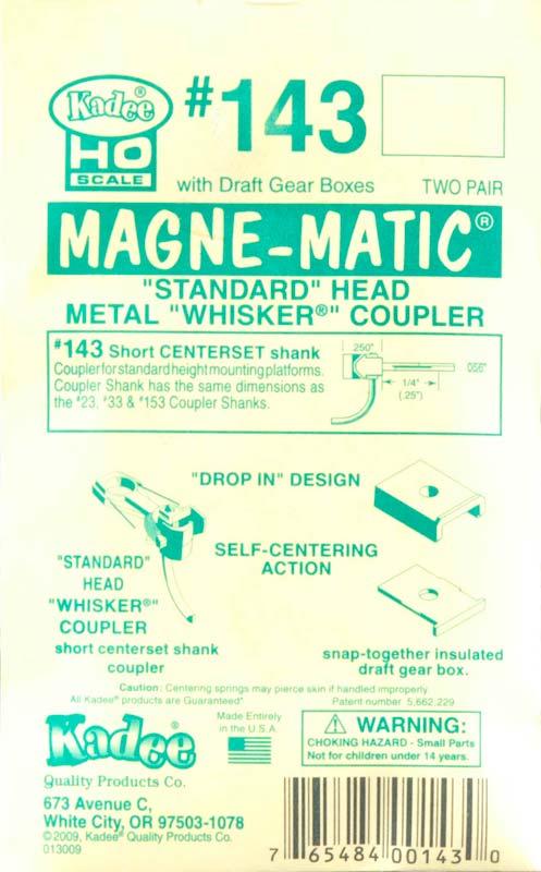Kadee #143 Magne-Matic Standard Head Metal Whisker Couplers 1/4" (4)