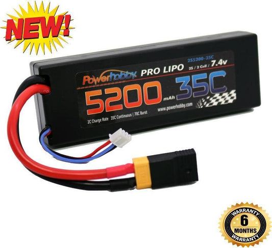 Powerhobby 2s 7.4v 5200mah 35c Lipo Battery w XT60 Plug + Adapter