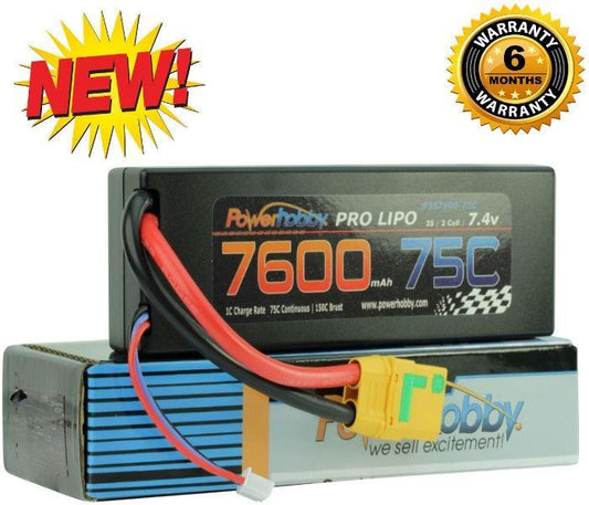 PowerHobby 2S 7.4V 7600mAh 75C Lipo Battery Pack w XT90 Plug Hard Case