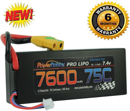 PowerHobby 2S 7.4V 7600mAh 75C Lipo Battery Pack w XT90 Plug Hard Case