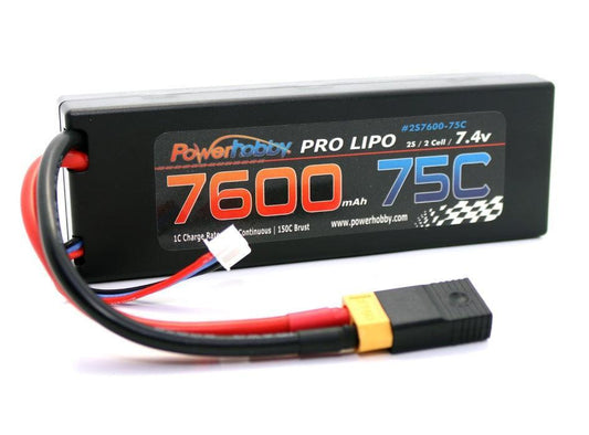 Powerhobby 2s 7.4v 7600mah 75c Lipo Battery w XT60 Plug + Adapter
