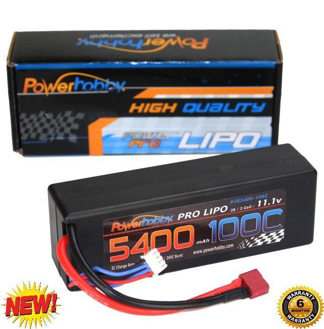 Powerhobby 3s 11.1v 5400mah 100c lipo Battery w Deans Plug Hard Case