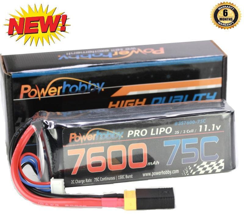 Powerhobby 3s 11.1v 7600mah 75c Lipo Battery w XT60 Plug + Adapter