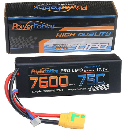 Powerhobby 3s 11.1v 7600mah 75c Lipo Battery w XT90 Plug Hard Case