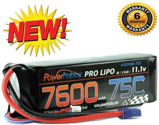 Powerhobby 3S 11.1v 7600mAh 75C Lipo Battery w EC3 Plug